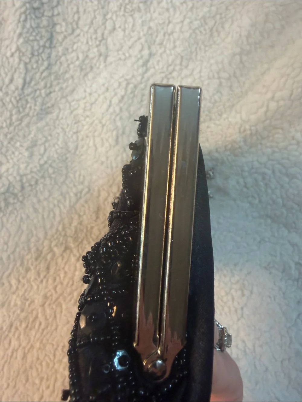 Vintage Black Beaded Evening Clutch with Chain Strap